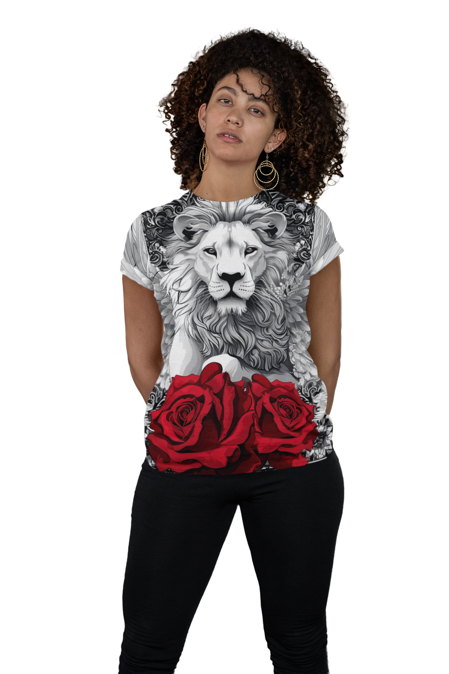 R&RH Lion and Roses Red and Black Unisex Tee - Edgy  Graphic T-Shirt