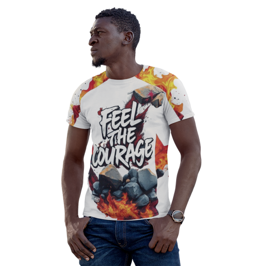 R&RH Men's White T-Shirt - "Feel the Courage" Graphic Tee for Empowerment and Motivation