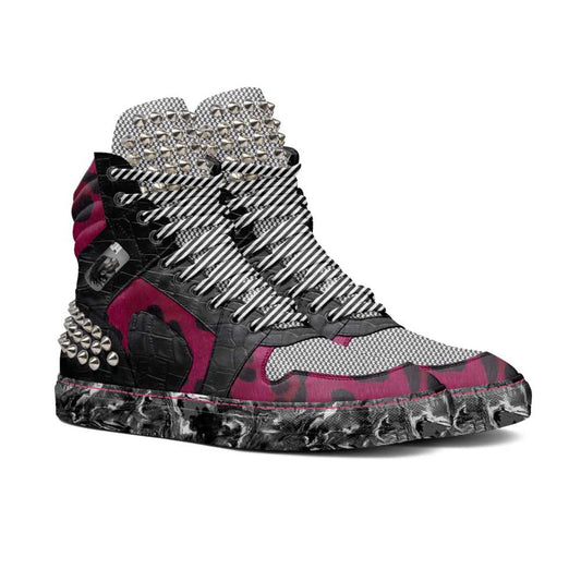 R&RH Utopiamania Black and Magenta Men's Spike High Top Boot - Rich and Rich Homeopportunities 