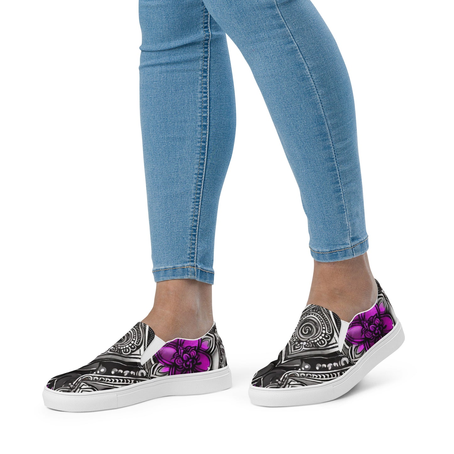 R_RH Abstract black & purple  women’s slip-on canvas shoes