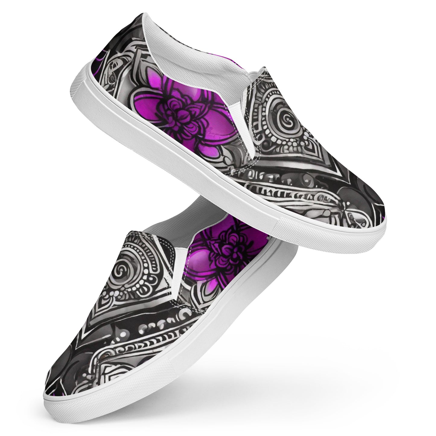 R_RH Abstract black & purple  women’s slip-on canvas shoes