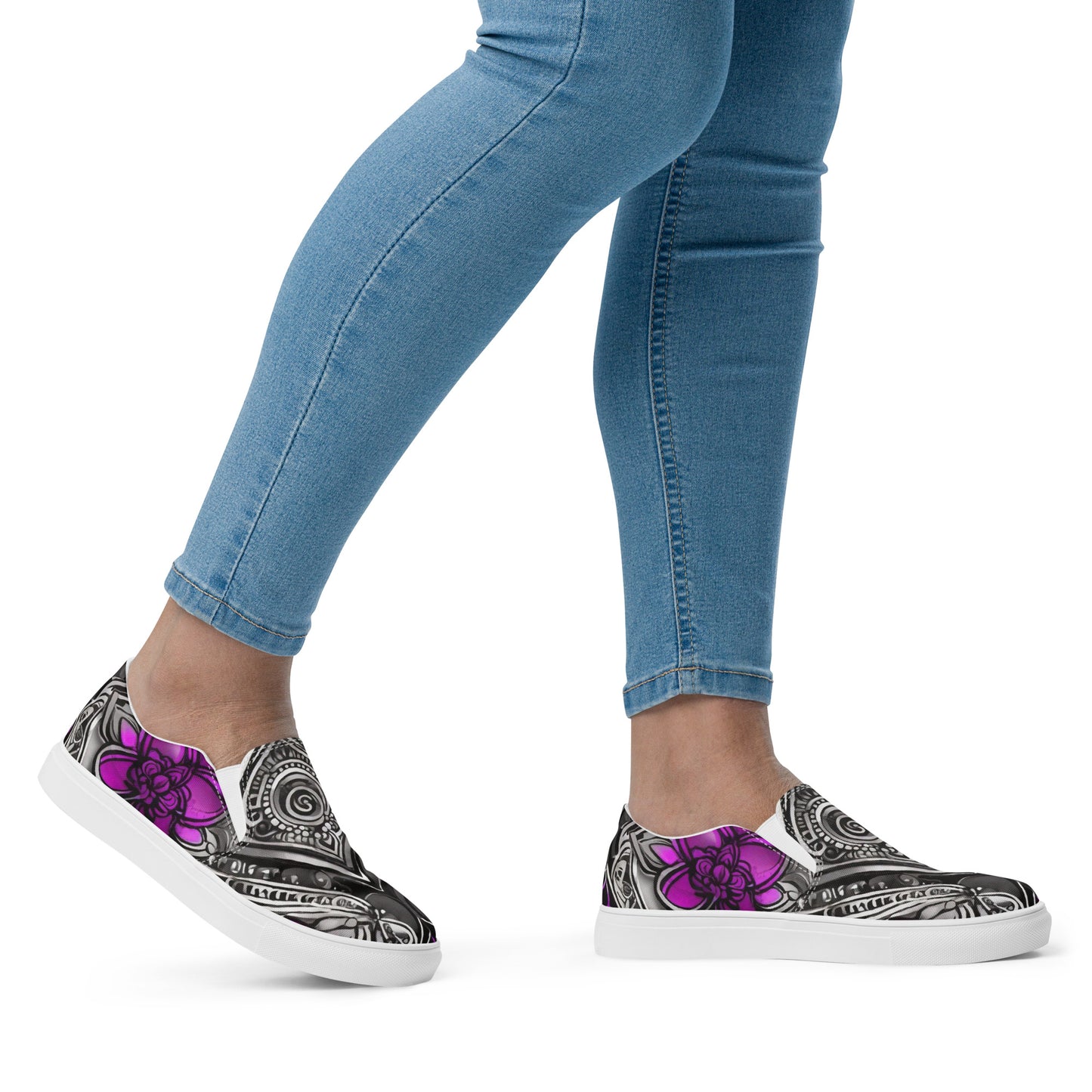 R_RH Abstract black & purple  women’s slip-on canvas shoes