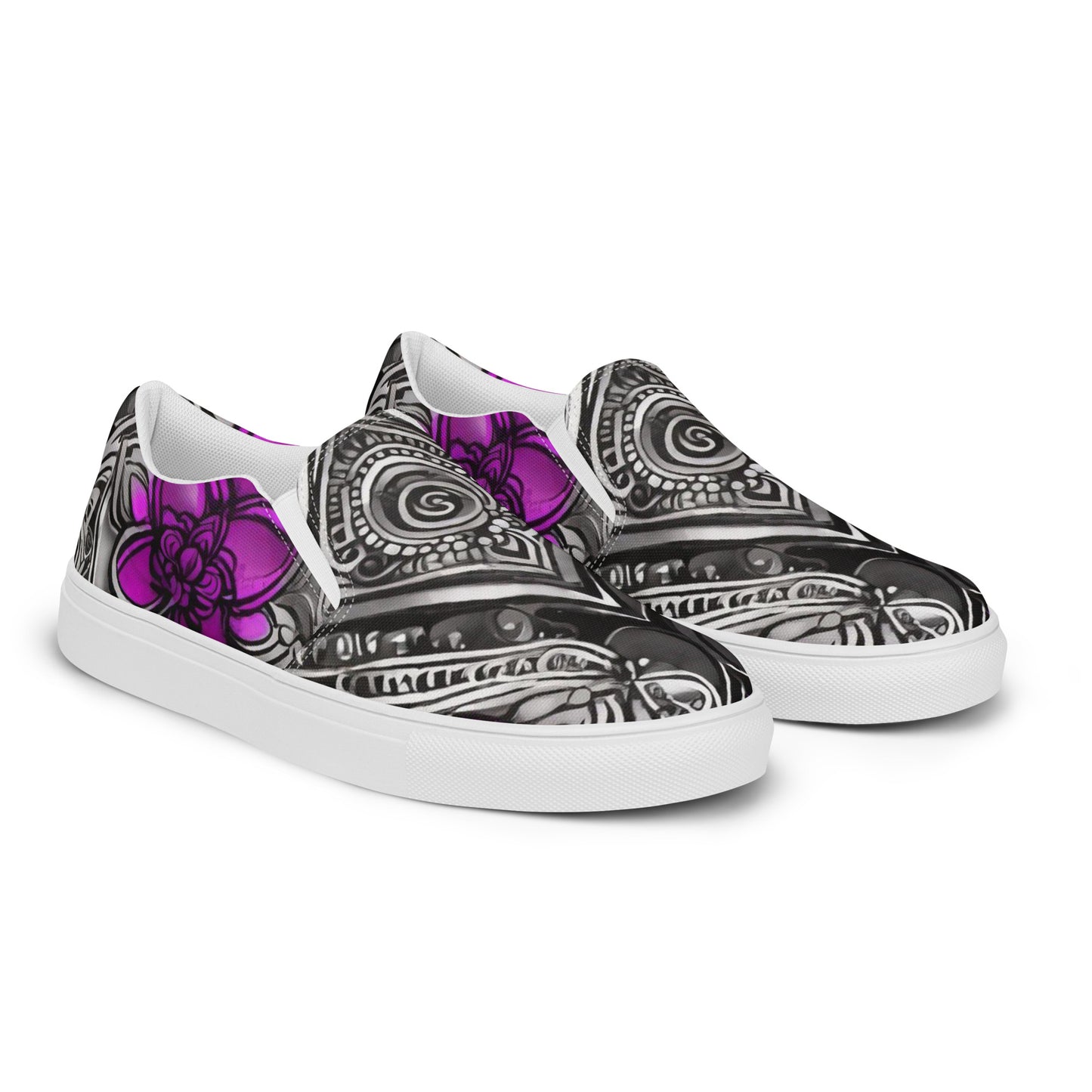 R_RH Abstract black & purple  women’s slip-on canvas shoes