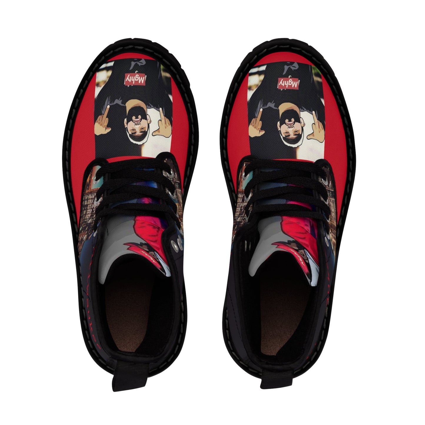 Red and Black Women's Lace Up Hightop Canvas Shoe