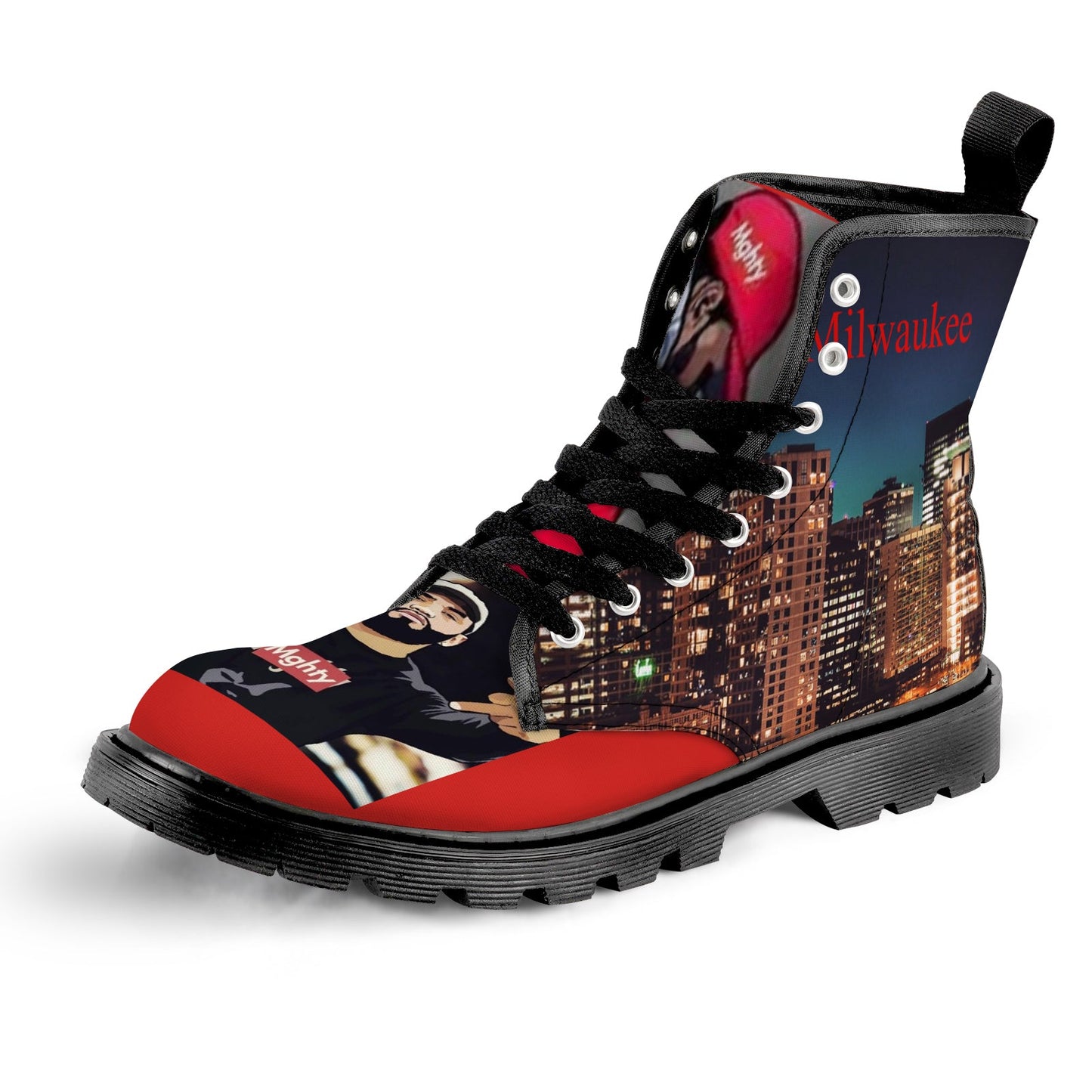 R&RH Red and Black Men's Lace Up Hightop Canvas Shoe