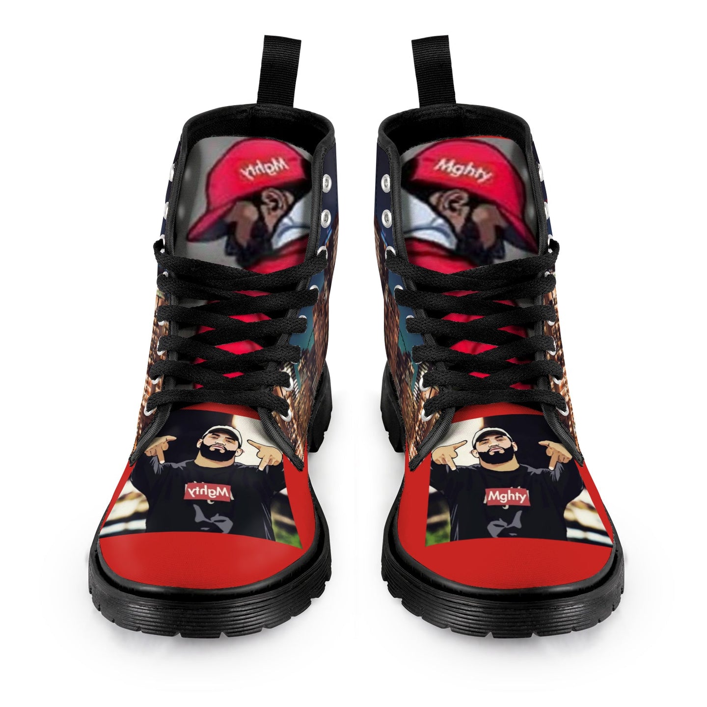 Red and Black Men's Lace Up Hightop Canvas Shoe