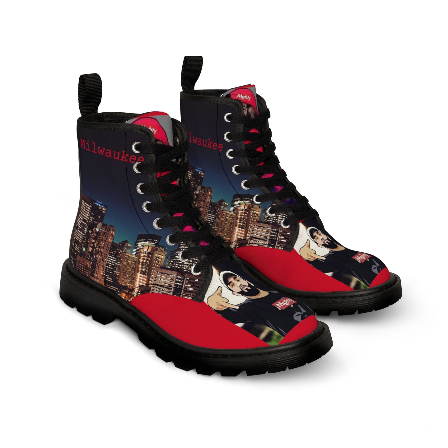 Red and Black Women's Lace Up Hightop Canvas Shoe