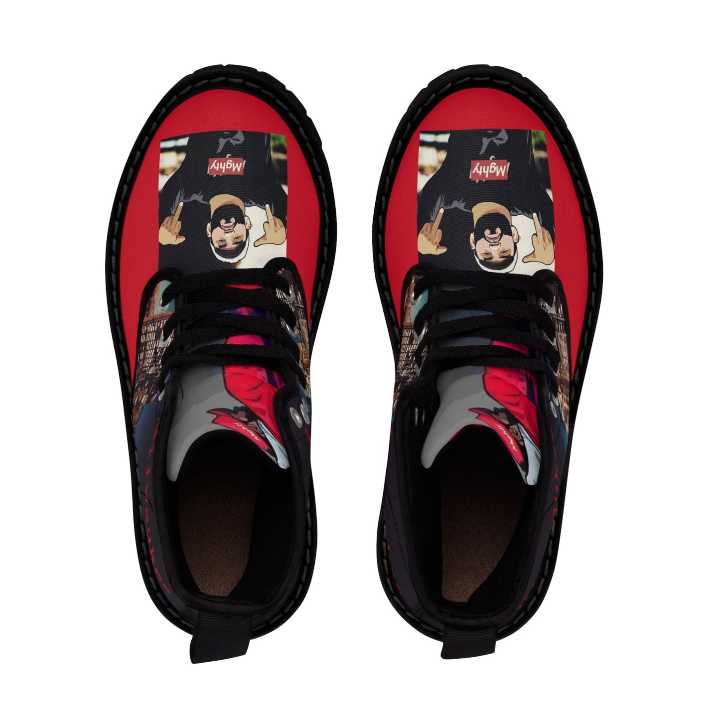 Red and Black Men's Lace Up Hightop Canvas Shoe