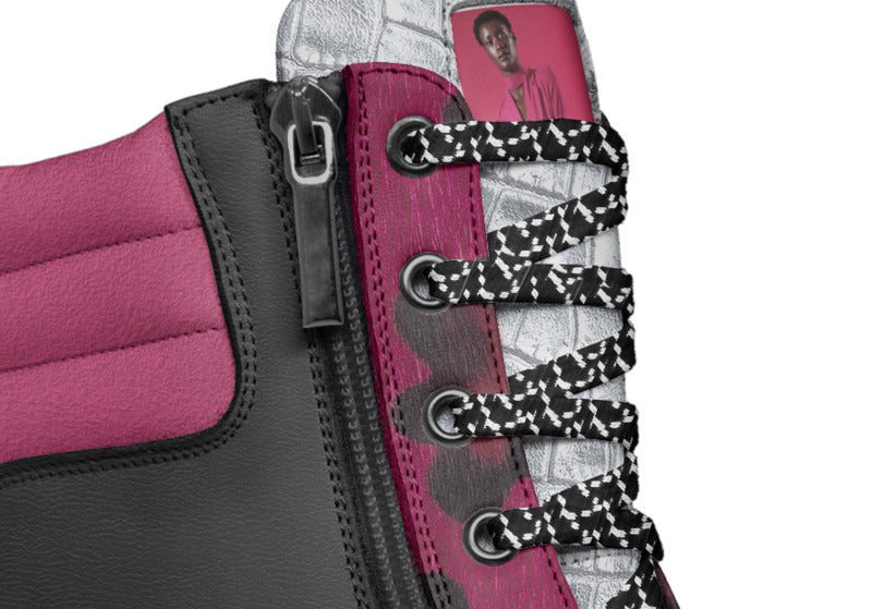 R&RH_BIZ_SHOE LINE Grey  Magenta zip military boot - Rich and Rich Homeopportunities 