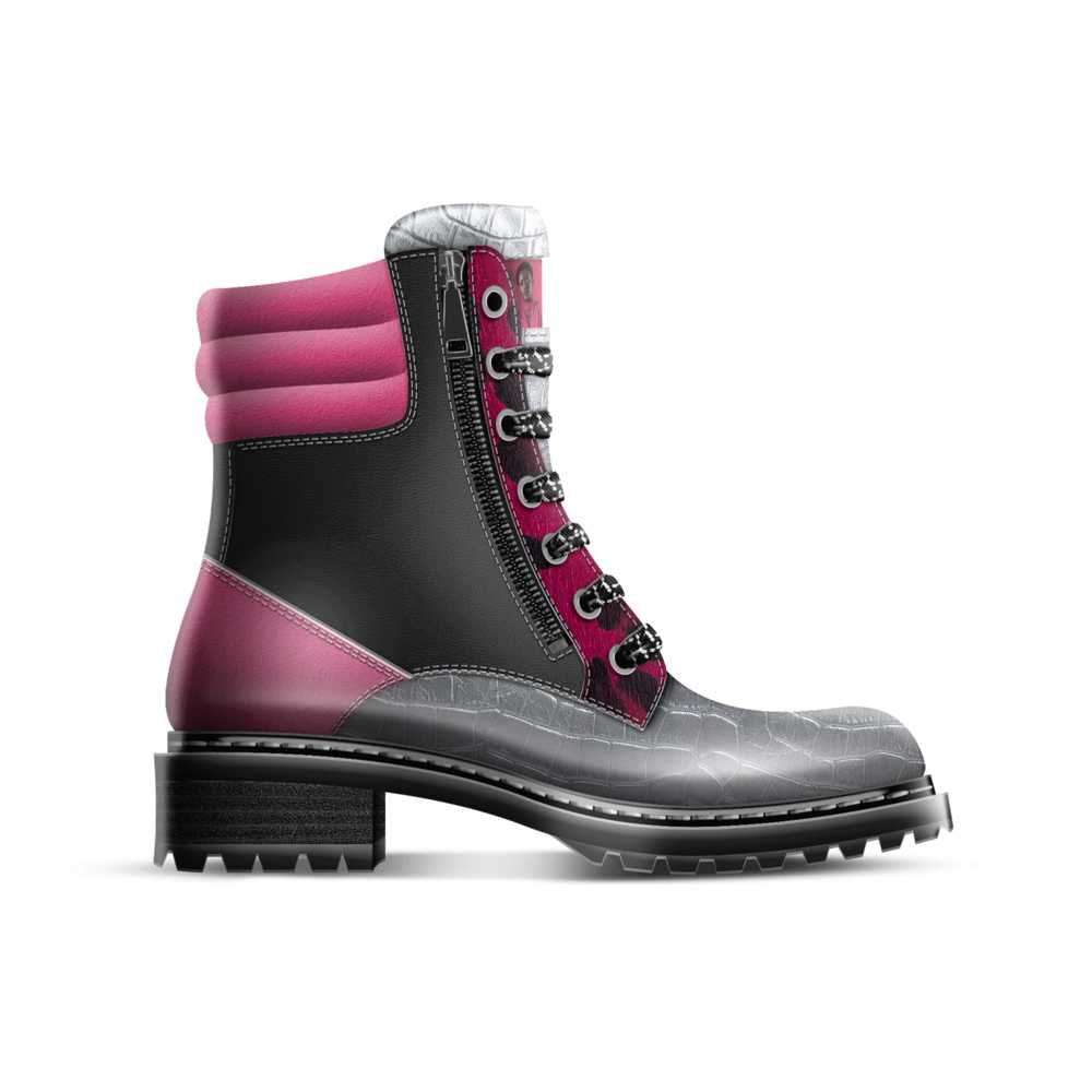 R&RH_BIZ_SHOE LINE Grey  Magenta zip military boot - Rich and Rich Homeopportunities 