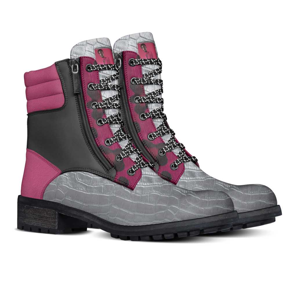 R&RH_BIZ_SHOE LINE Grey  Magenta zip military boot - Rich and Rich Homeopportunities 