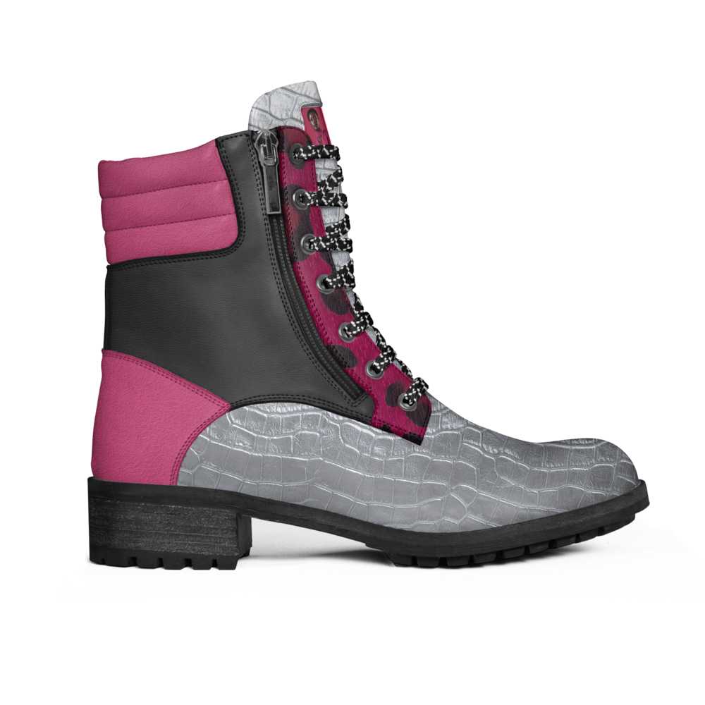 R&RH_BIZ_SHOE LINE Grey  Magenta zip military boot - Rich and Rich Homeopportunities 